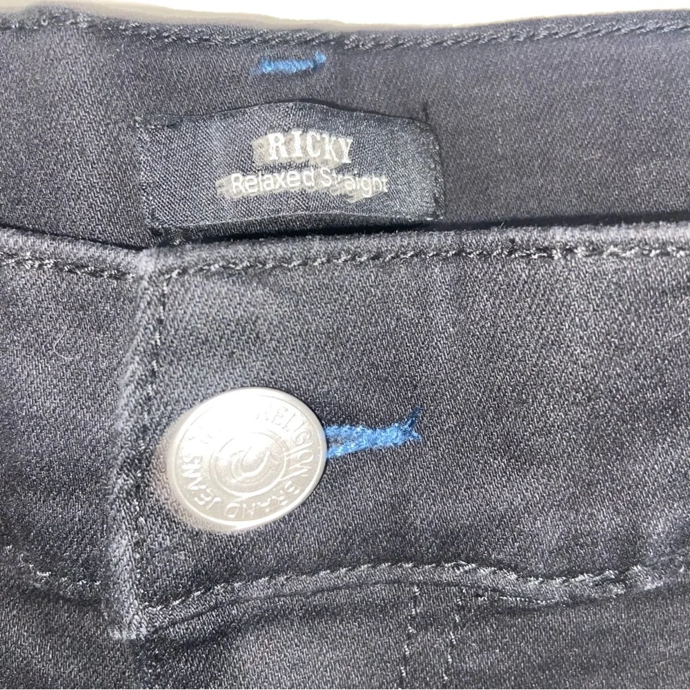 True Religion Jeans Mens 36X34 Ricky Relaxed Straight Denim Black Blue Stitching